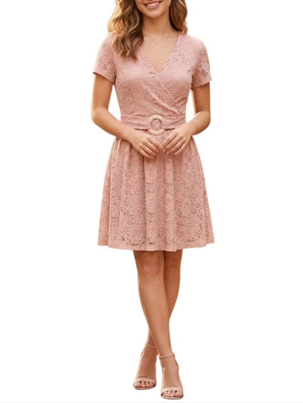 Speechless Short Sleeve Dress Junior Small Mauve Pink Lace Wrap Belt NWT